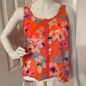 Candie's  Sheer Floral Button-Down Tank Top - Orange and Pink NWT SZ XS